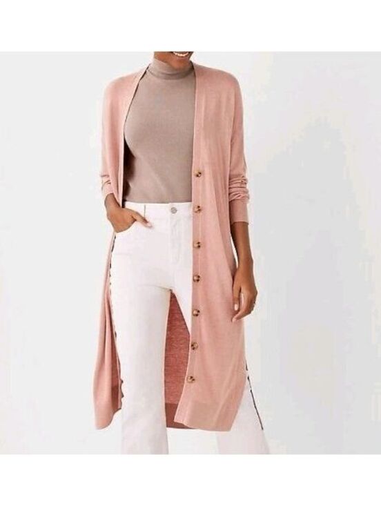 Ann Taylor Sweaters - Ann Taylor Women's M Pink Maxi Long Cardigan Sweater Button Up NWT